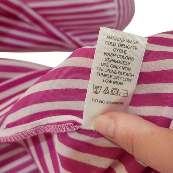 Roaman's Classic Long Sleeve Button Up Pinstriped Boyfriend Shirt Pink Size 18W - Picture 9 of 9